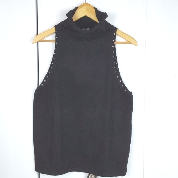 Scoop Black Sleeveless Rhinestone Dressy Layering knit stretch Shell Tank  Sz.XL - Picture 1 of 9